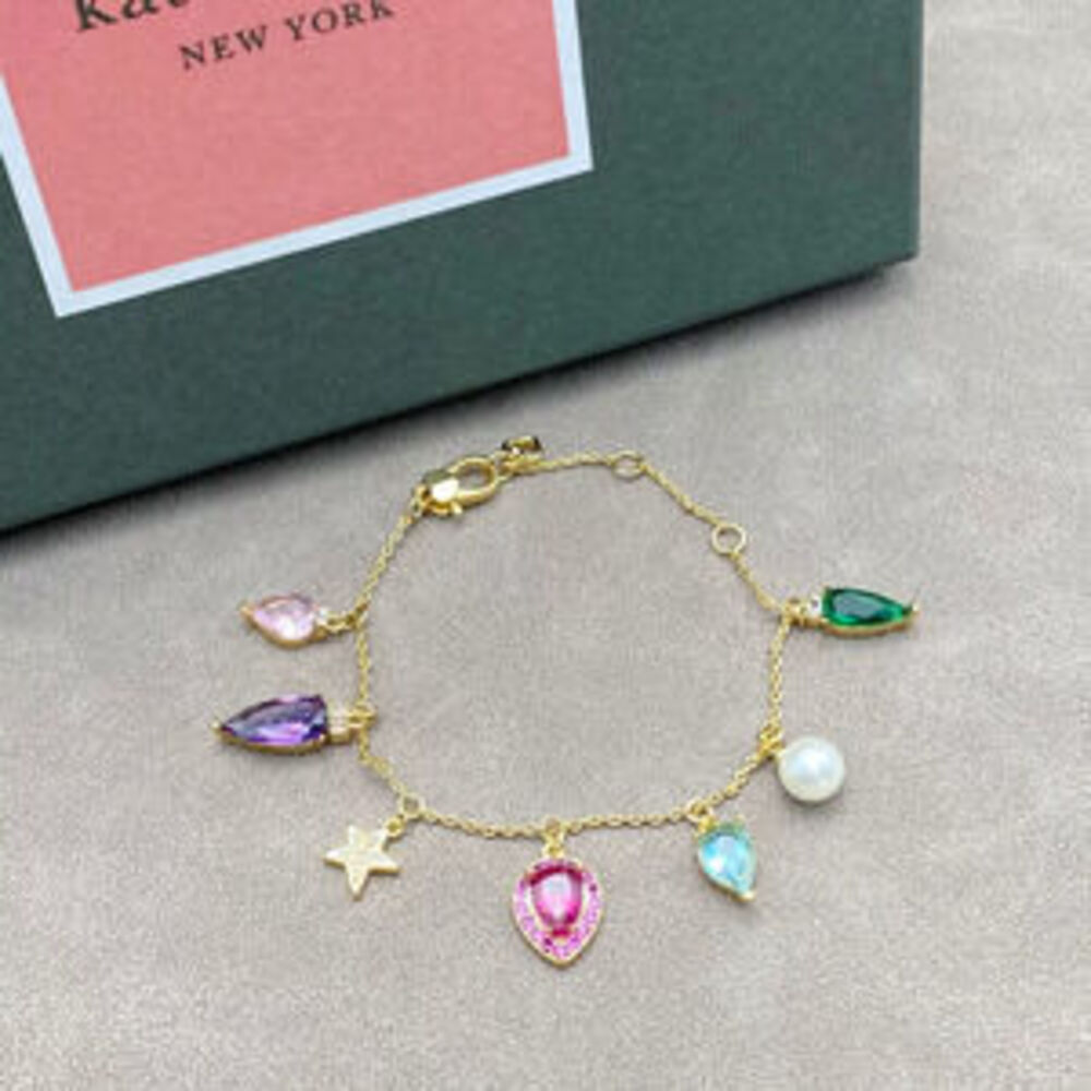 kate spade Faceted Zircon Pearl Drop Star Colorful Bracelet